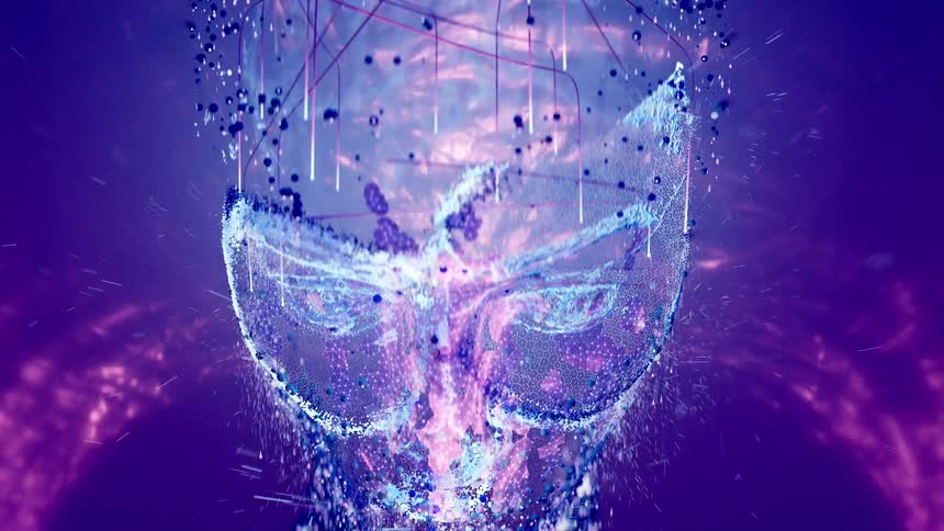 The lasers form the shape of a persons face
