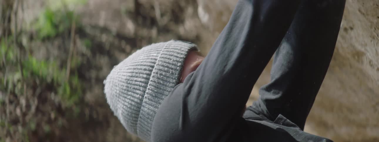 A clip of a person rock climbing