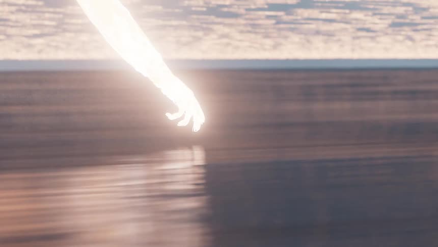 A glowing human hand is next to several sparks that are moving quickly