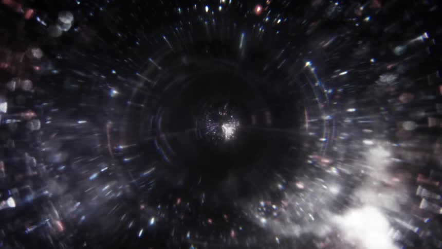 Outer space with several stars passing by and blurred