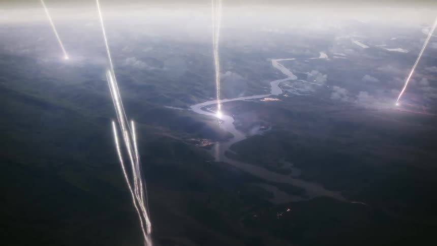 An aerial view of fireworks shot in the atmosphere