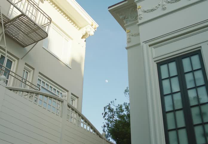 Architectural decor accents exterior of a large white building