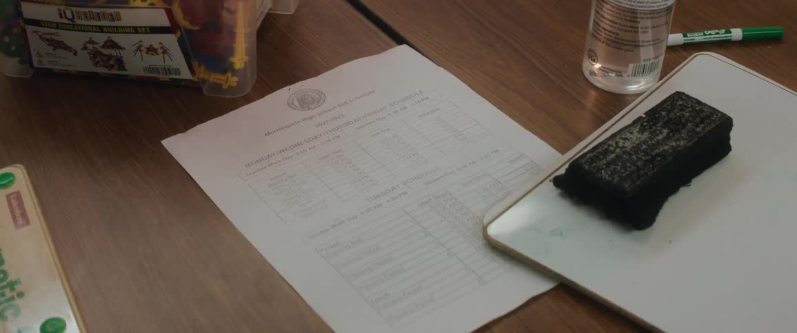 A clip of items on an office desk