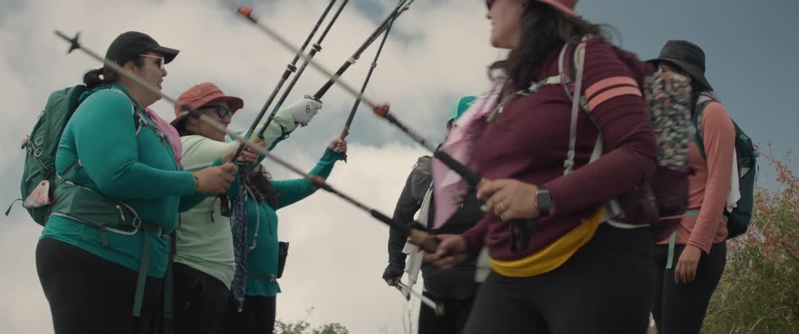 A clip of female hikers having a fun moment