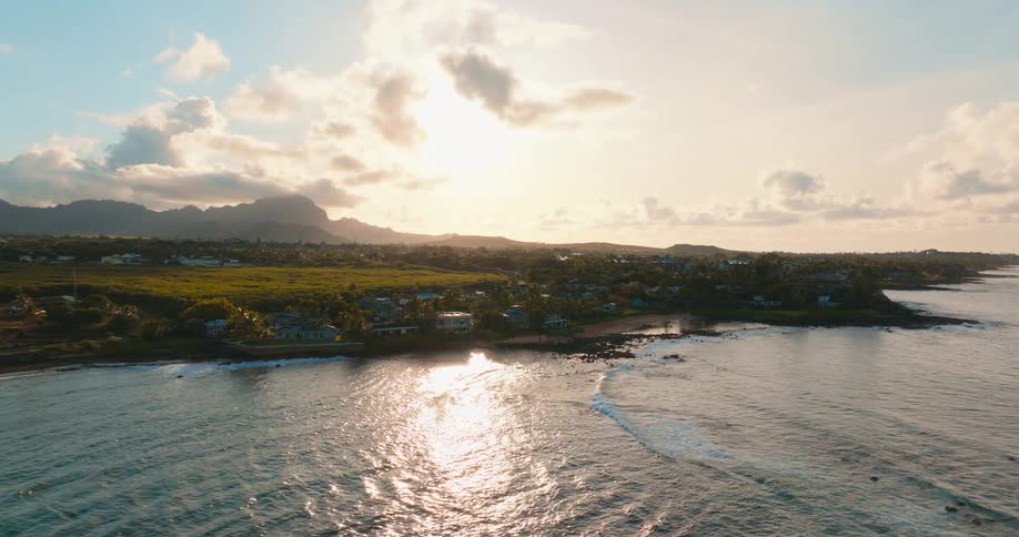 Aerial View of a Picturesque Island Town at Sunrise