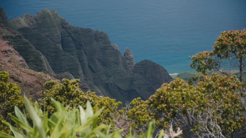 Vegetation and coastal mountain cliffs blue ocean