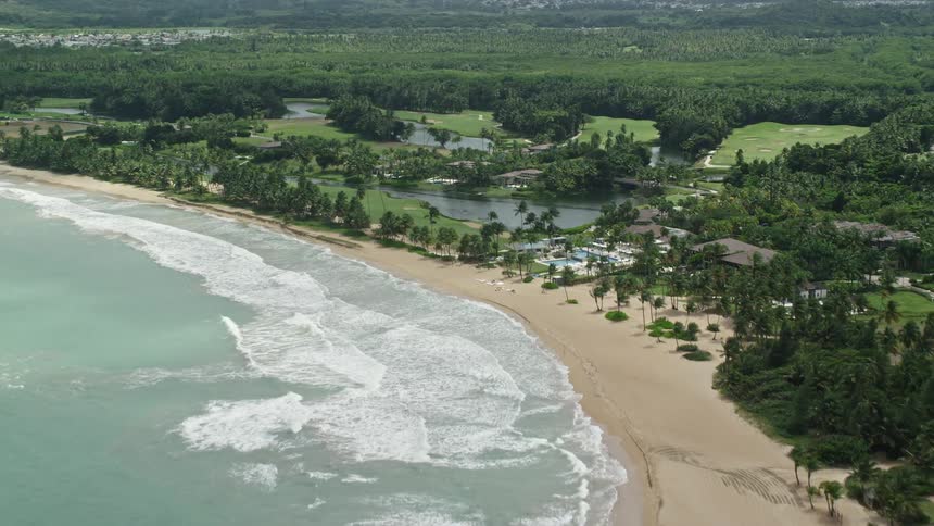 Aerial of a tropical island resort during summer