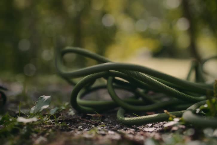 A clip of a rope on the plain floor in the bush