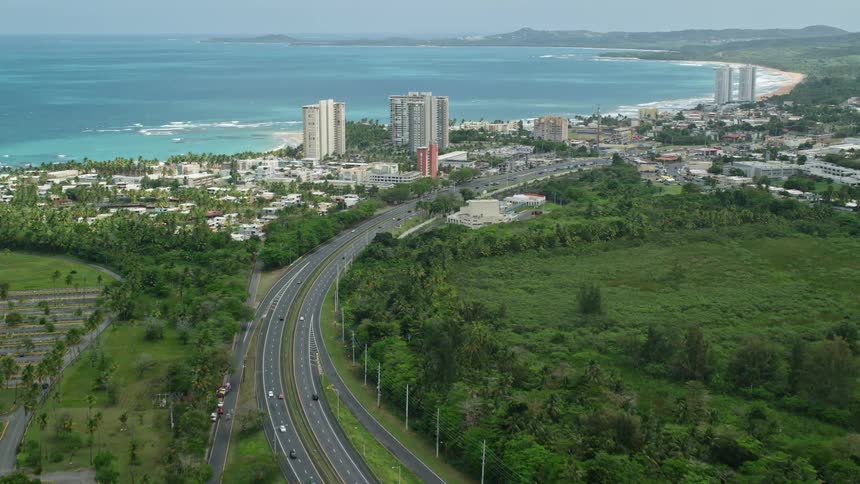 Aerial panorama of a hotel zone by a paradisiacal beach