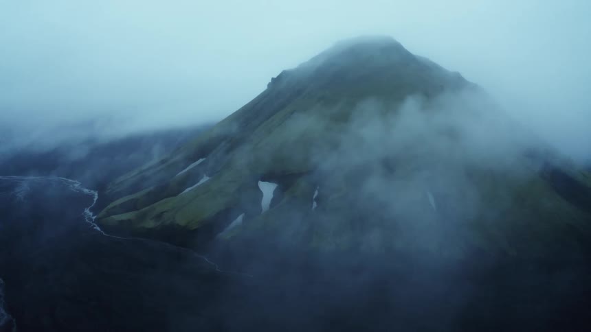 A clip of a misty mountain