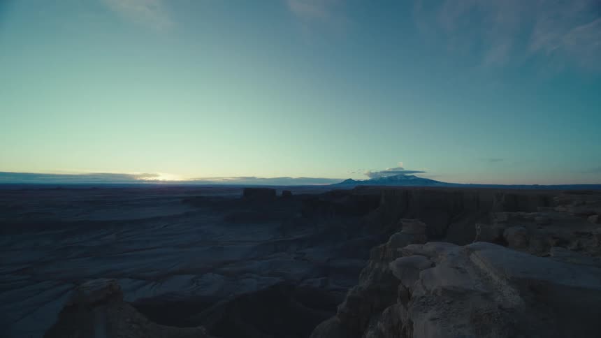 Landscape horizon canyon below at blue hour dusk