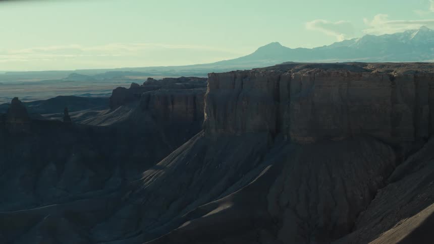 Aerial panorama of a rocky valley on a morning