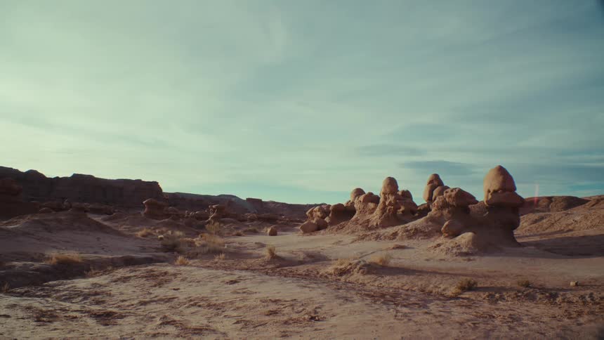 Panorama of a desert terrain with geological rocks and valleys