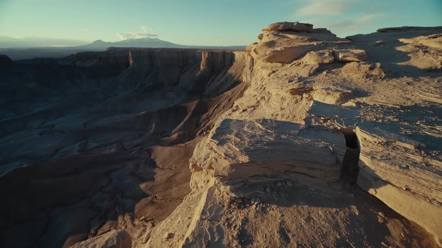 Panorama of a geological crater with valleys around it in the morning