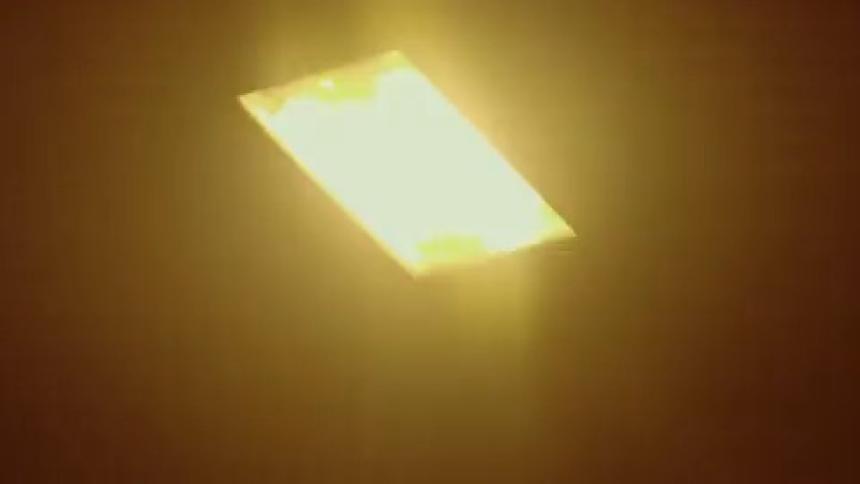 Ceiling view moving forward with lights