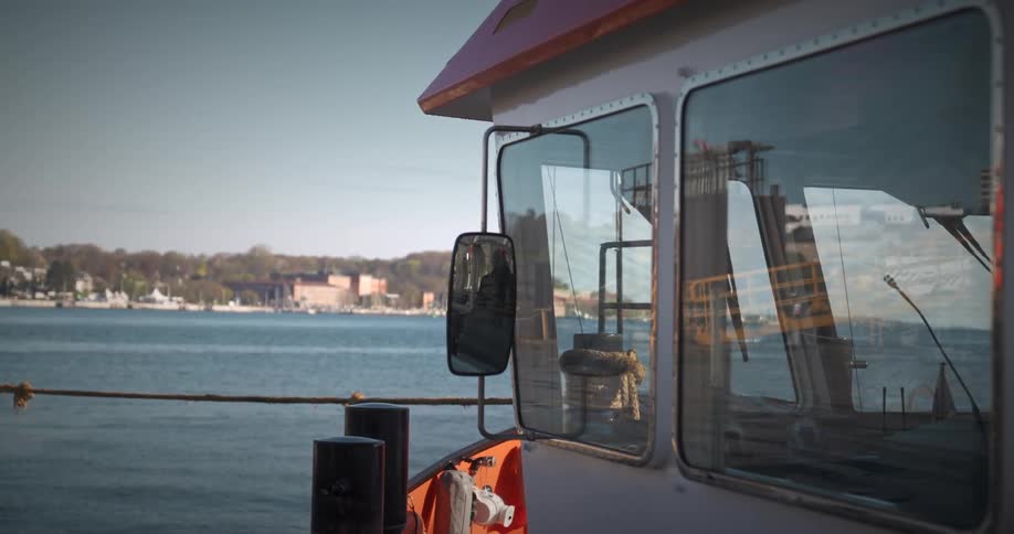 View of the exterior of a boat cabin on the open sea