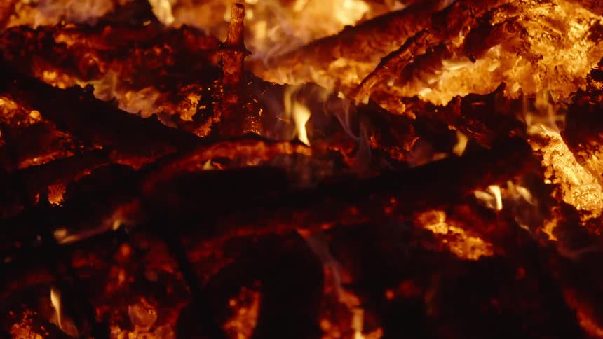 Close up of fire and embers on a campfire