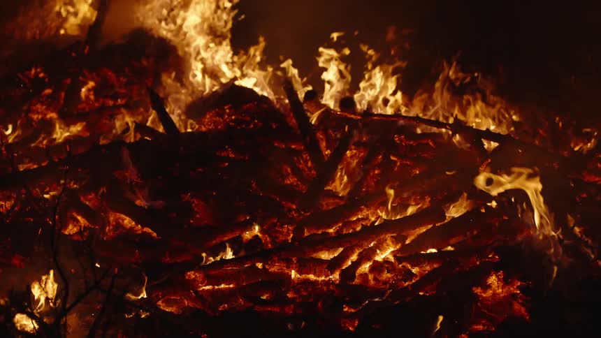 Burning wood outside in the dark