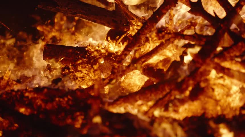 A close up clip of a burning fire