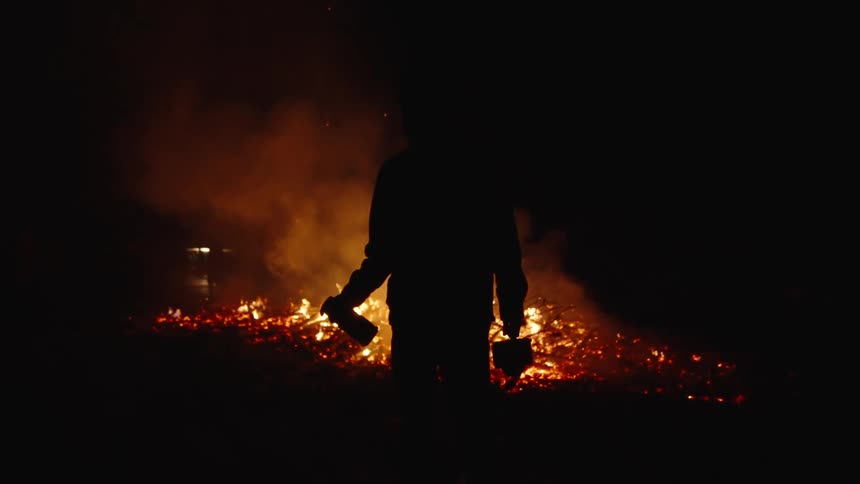 A night clip of a burning fire