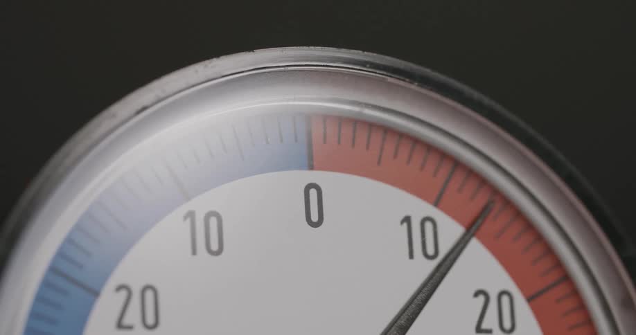 Black analog arm moves past 20 on dial