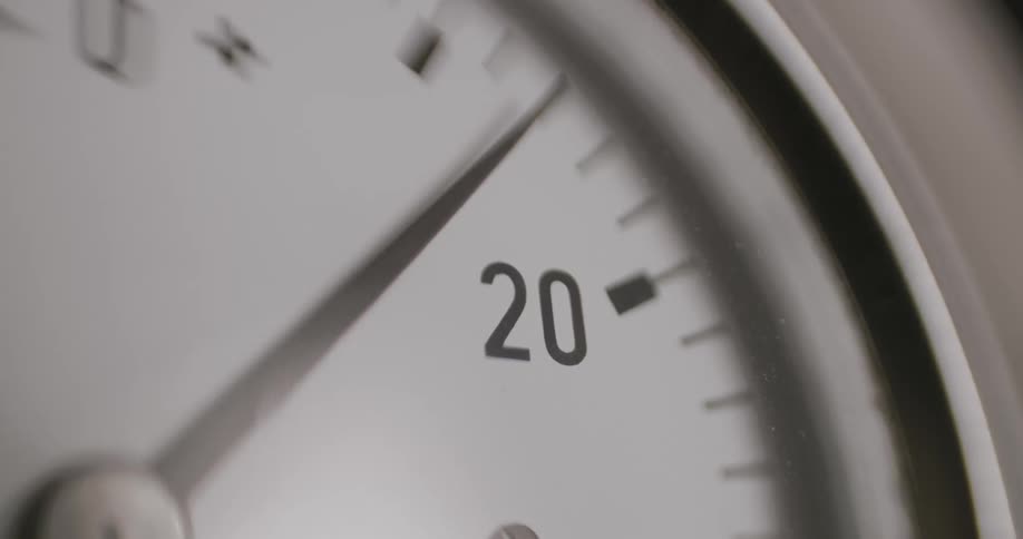 Needle moves past twenty on gauge dial