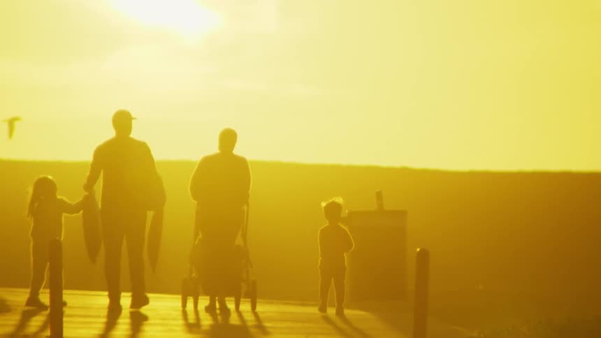 A clip of a family walking