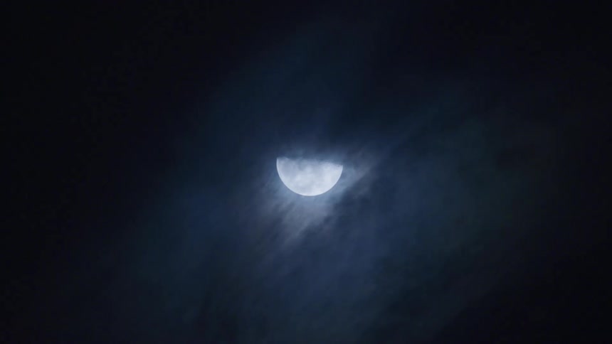 A person moves in front of the moon