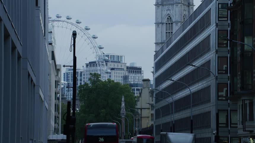 London city street near the london eye ferris wheel