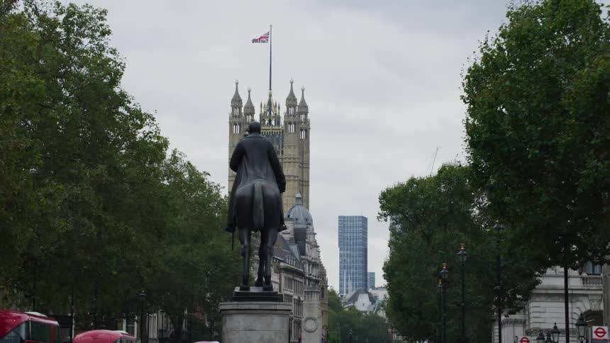 View of a street in a london metropolis on a cloudy day