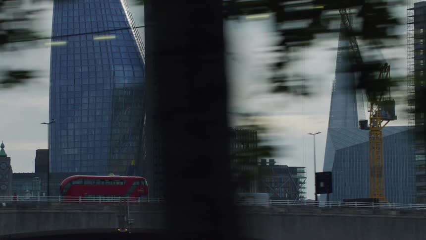 London city skyline with the shard double decker bus and bridge