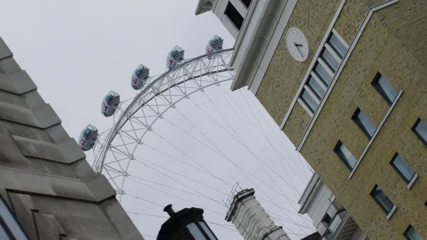 The london eye behind other city buildings