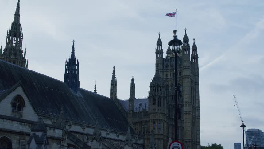 View of a london landmark with castle towers on a cloudy day