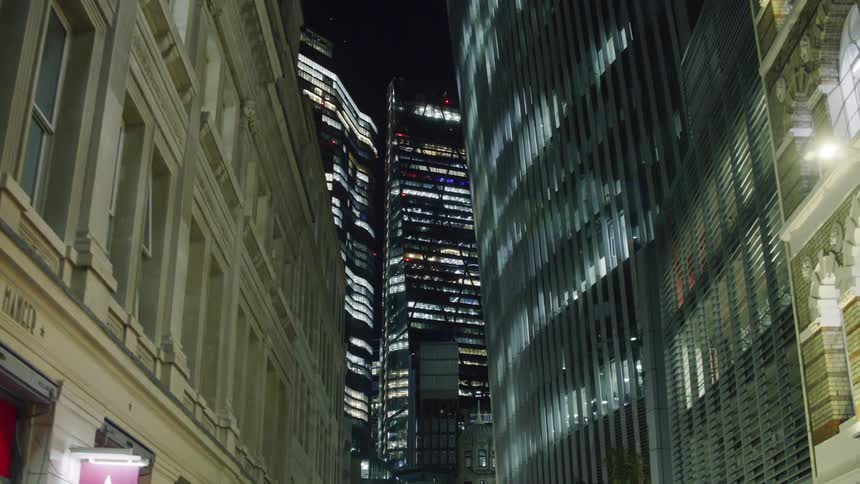 City skyscraper buildings at night