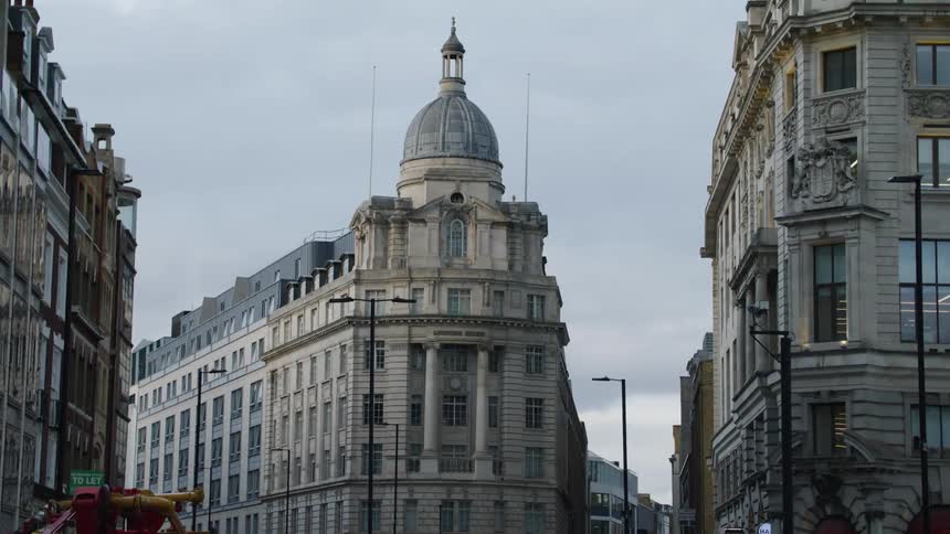 View of a busy street with buildings around in a metropolis
