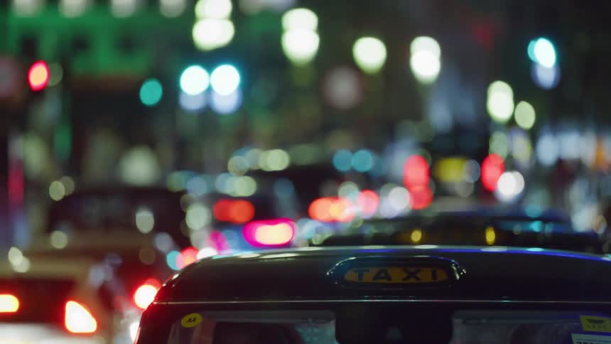 Heavy traffic is in the city at night