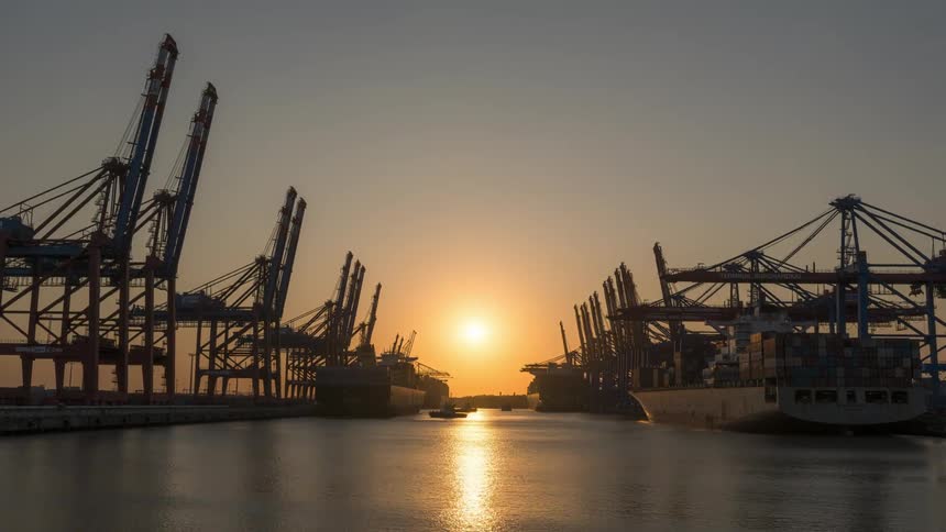 Ships being built in a shipyard