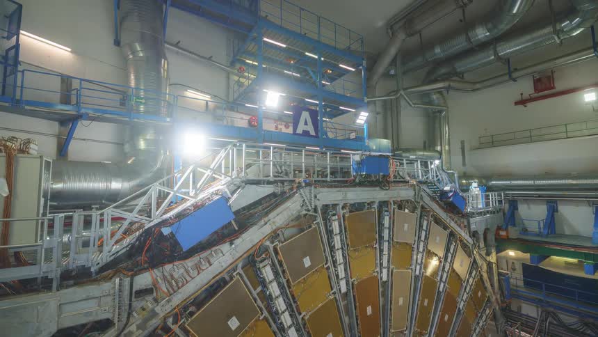 Workers working inside a platform in timelapse
