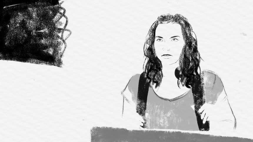 Drawn cartoon of woman facing her reflection