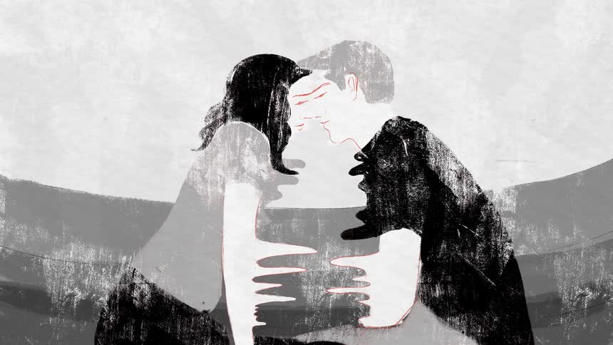 A cartoon clip of two couple kissing