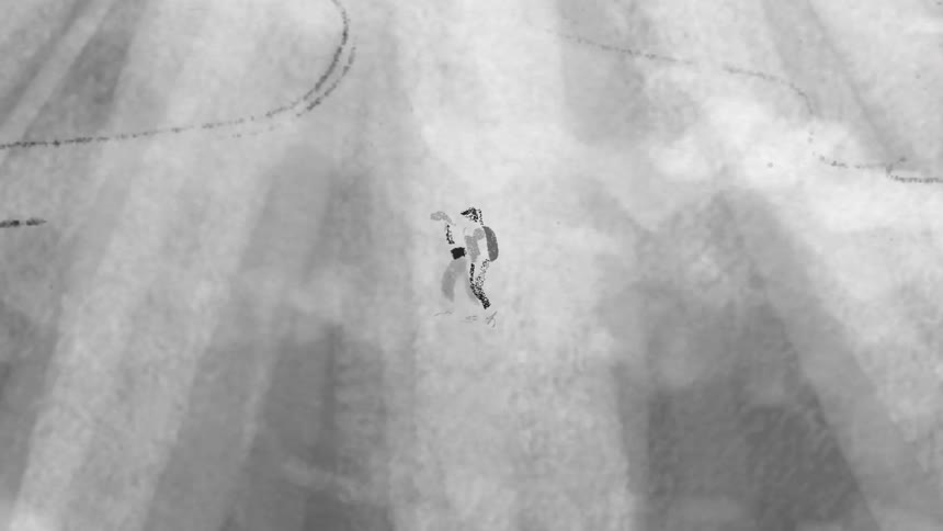 Animation of two women hiking in mountains