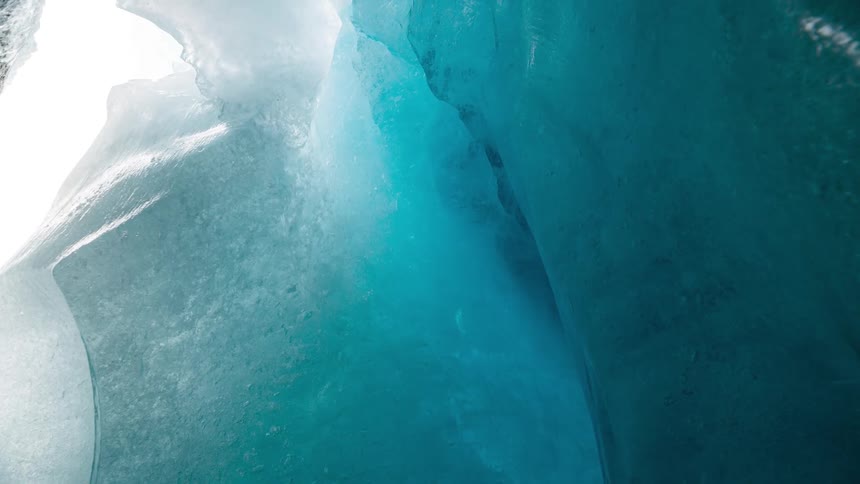Interior of an arctic ice cave during the day