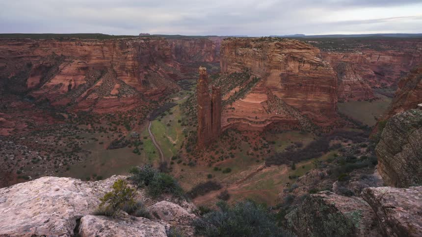 Aerial of a canyon national park on a cloudy day