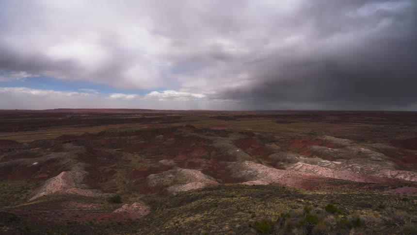 Natural landscape of plateaus with vegetation on a cloudy day with clouds passing by in timelapse