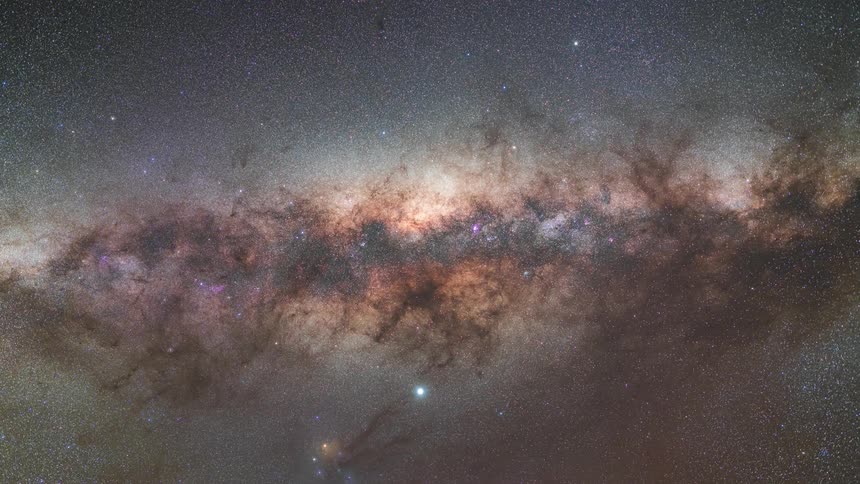 A tracking shot of milkyway core in the desert sky