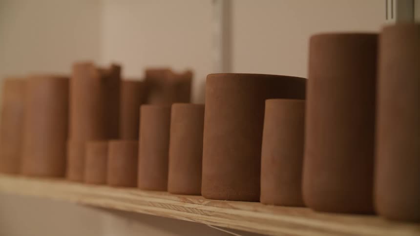 Closeup on brown clay pots