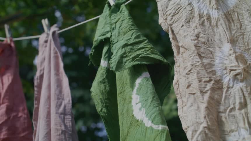 Colorful tiedye fabrics on a clothesline