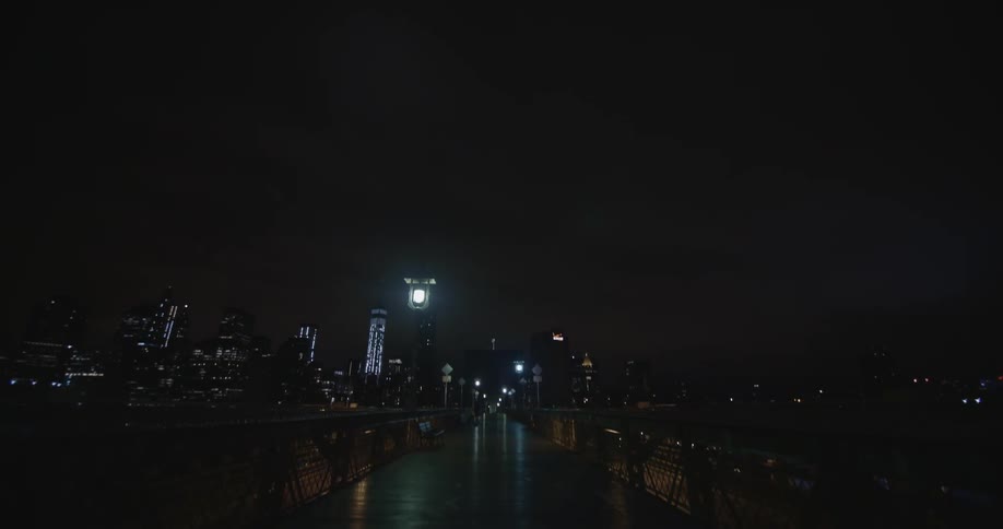 A brightly lit city at night