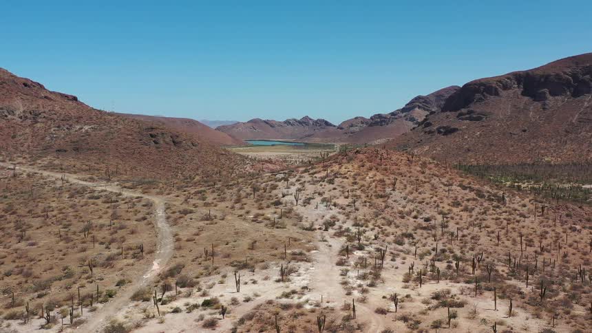 Panorama of a valley with mountains and cacti
