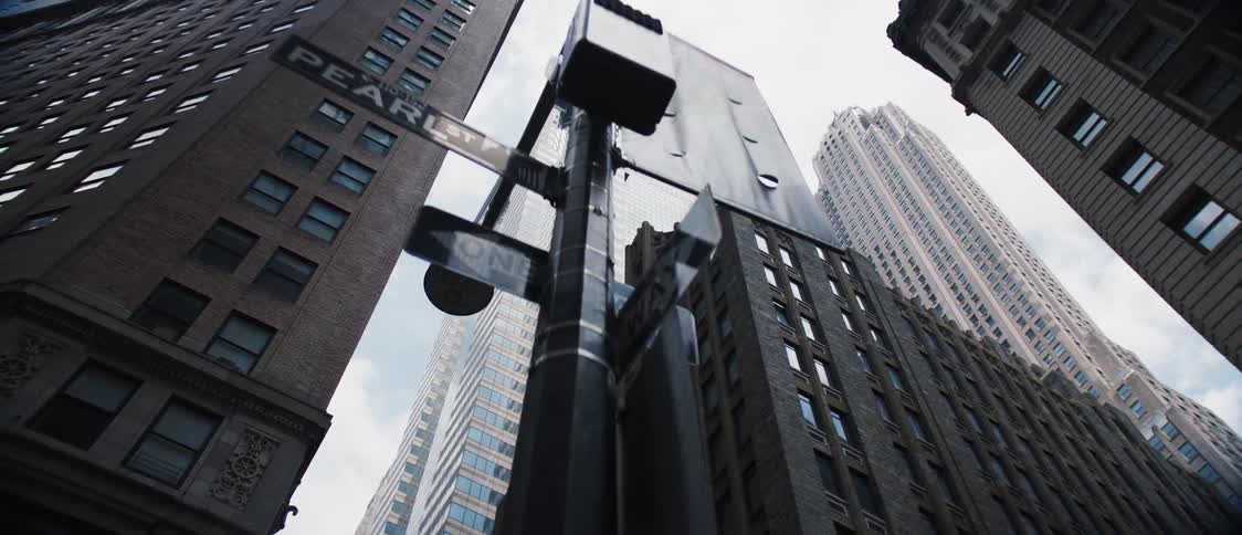 A sign post in a city corner surrounded by skyscrapers